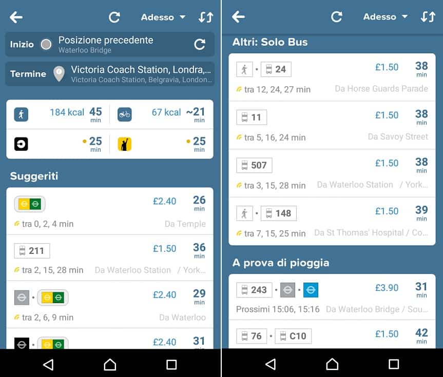 Percorsi a Londra con citymapper - bus e metro a Londra