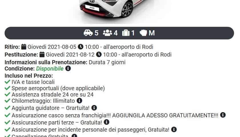 Noleggio auto a Rodi