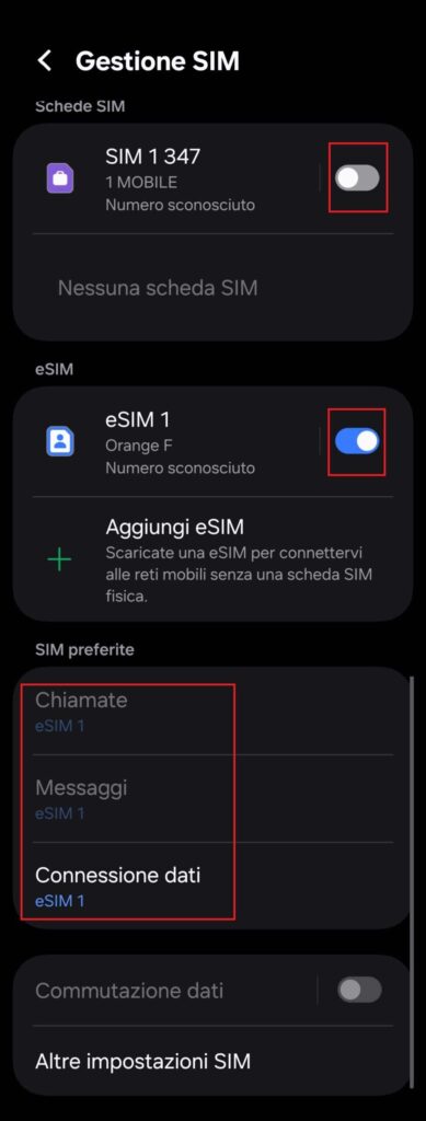 esim settings on android