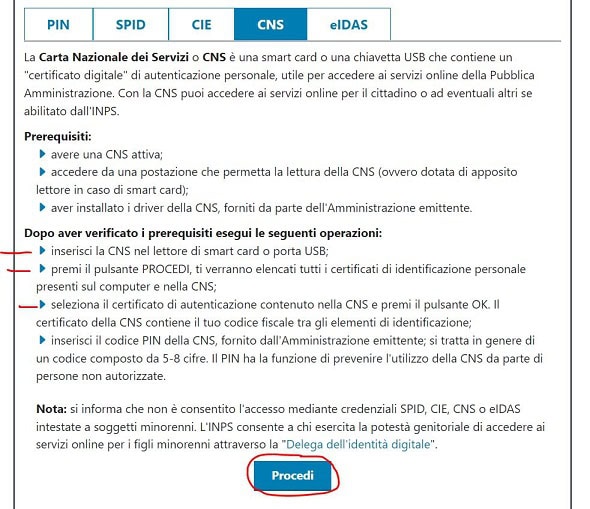 Come accedere con CNS